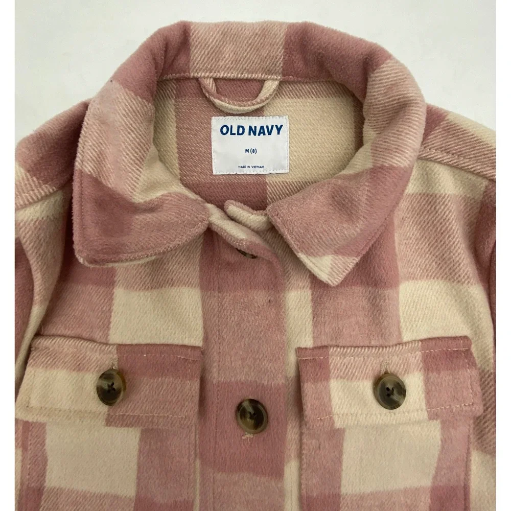Old Navy Kids Pink Buffalo Plaid Shacket Button Front Shirt Jacket Size‎ M 8